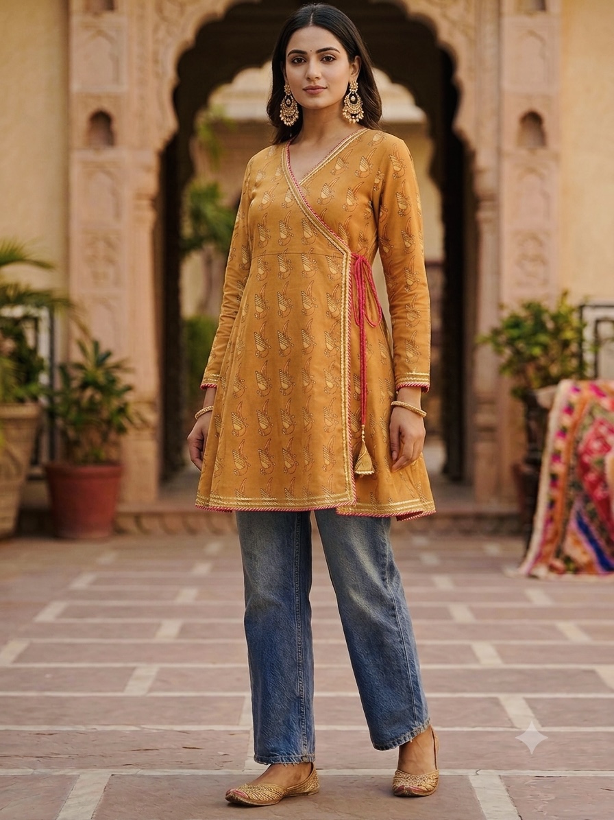 Angrakha Parrot Print Kurti