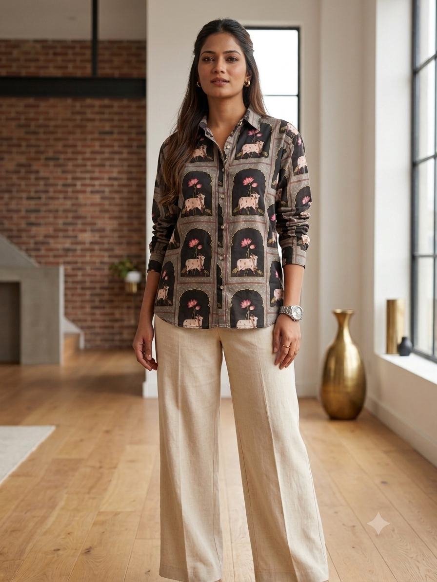 Pichwai Printed Muslin Silk Shirt